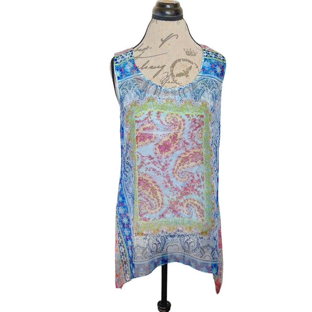 One world Blouse Top Sz Petite Large Lace Sleeveless Easter Crochet High Low